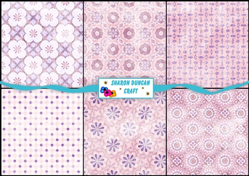 6 Pretty Tiles Papers - Set 1 - Pink/Purple
