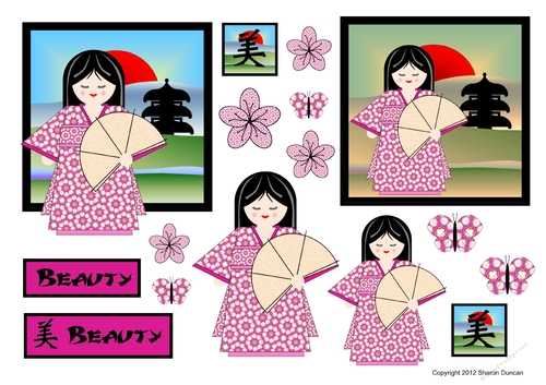 Kodomo Doll Topper Sheet - Oriental Scene - Beauty