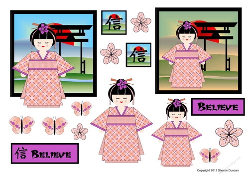 Kodomo Doll Topper Sheet - Oriental Scene - Believe