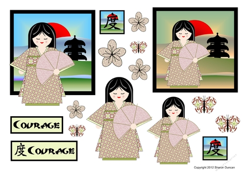 Kodomo Doll Topper Sheet - Oriental Scene - Courage