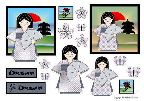 Kodomo Doll Topper Sheet - Oriental Scene - Dream