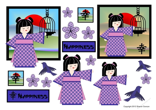 Kodomo Doll Topper Sheet - Oriental Scene - Happiness
