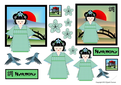 Kodomo Doll Topper Sheet - Oriental Scene - Harmony