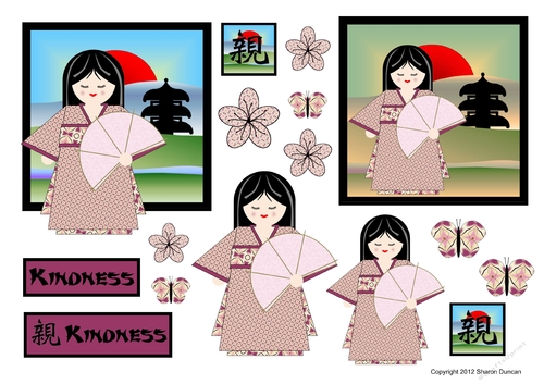 Kodomo Doll Topper Sheet - Oriental Scene - Kindness