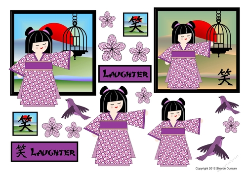 Kodomo Doll Topper Sheet - Oriental Scene - Laughter