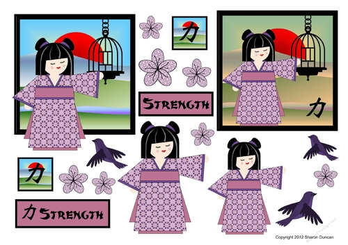 Kodomo Doll Topper Sheet - Oriental Scene - Strength