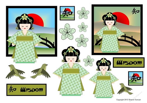 Kodomo Doll Topper Sheet - Oriental Scene - Wisdom
