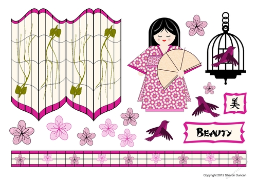 Kodomo Doll Topper Sheet - Oriental Screen - Beauty