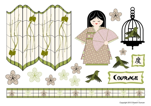 Kodomo Doll Topper Sheet - Oriental Screen - Courage