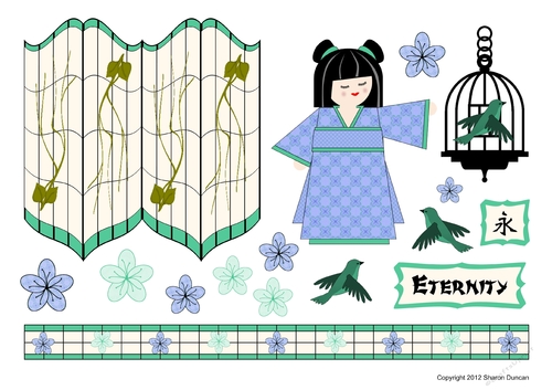 Kodomo Doll Topper Sheet - Oriental Screen - Eternity