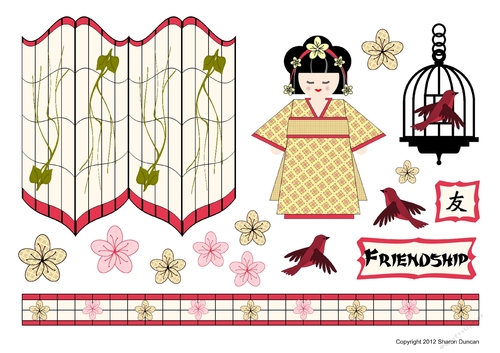 Kodomo Doll Topper Sheet - Oriental Screen - Friendship