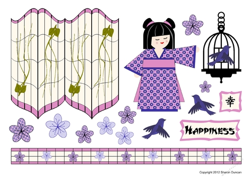 Kodomo Doll Topper Sheet - Oriental Screen - Happiness