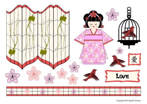Kodomo Doll Topper Sheet - Oriental Screen - Love