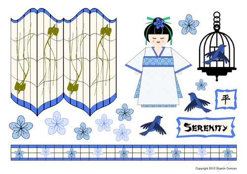 Kodomo Doll Topper Sheet - Oriental Screen - Serenity