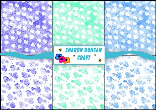 6 A4 Love and Romance Hearts papers - blues