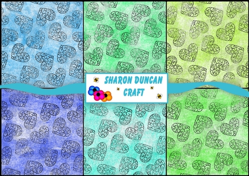 6 X Hearts papers in cool colours - A4