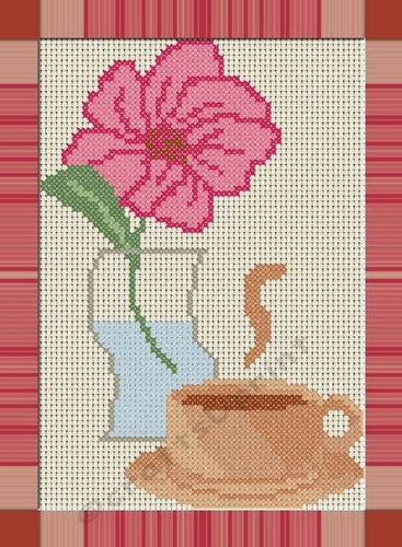 Stylish Coffee and Flower - Cross Stitch Chart