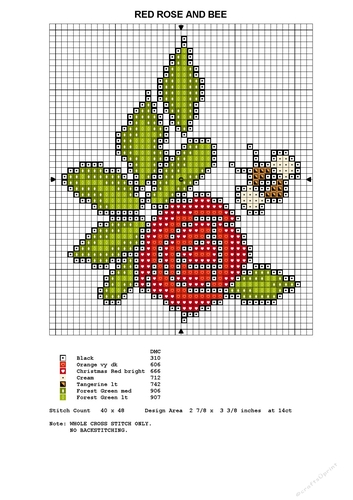 CROSS STITCH FOR CARDS MINI CHART - ROSE AND BEE