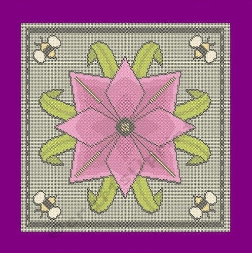 Large Art Deco Tile - cross stitch chart - Flower and Bee