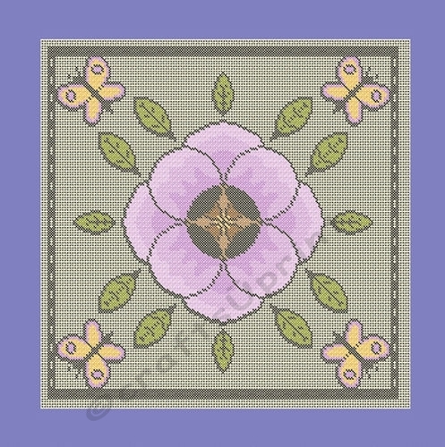 Large Art Deco Tile - cross stitch chart - Flower and Butterfly