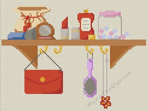 On The Shelf Cross Stitch Chart - Bedroom