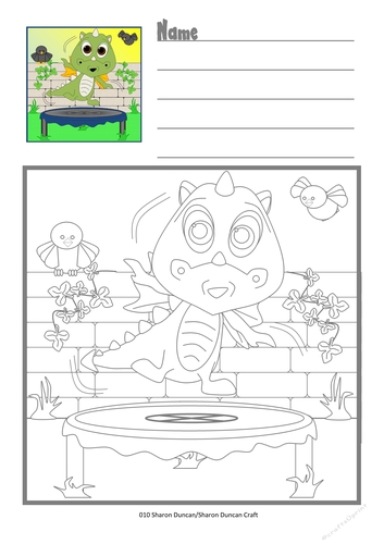 Dragon Dayz Copy Colouring Page for Kids - Trampoline