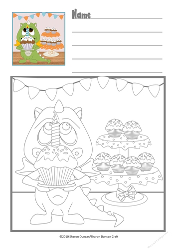 Dragon Dayz Copy Colouring Page for Kids - Cupcakes