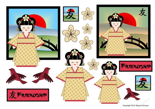 Kanji Kisses Oriental Topper Sheet and A4 Backing Paper - FRIENDSHIP