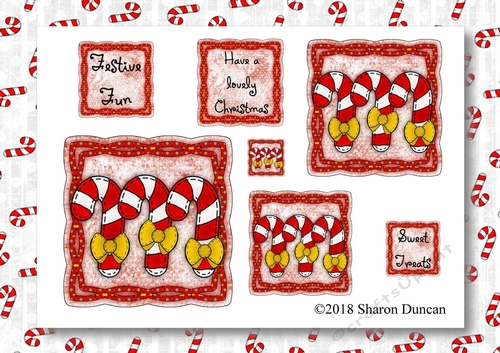 Christmas Stitches - Candy Cane topper sheet with matching paper - A4
