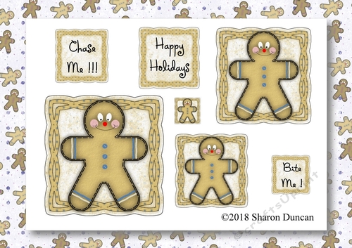 Christmas Stitches - Gingerbread topper sheet with matching paper - A4 - Blue