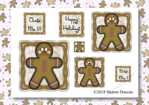 Christmas Stitches - Gingerbread topper sheet with matching paper - A4 - Purple