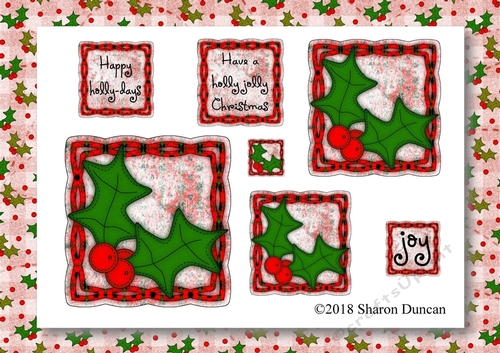 Christmas Stitches - Holly topper sheet with matching paper - A4 - Bright green