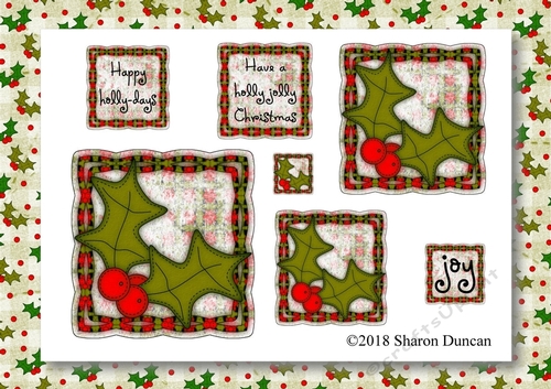 Christmas Stitches - Holly topper sheet with matching paper - A4 - Green