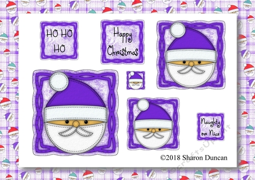 Christmas Stitches - Santa topper sheet with matching paper - A4 - Purple