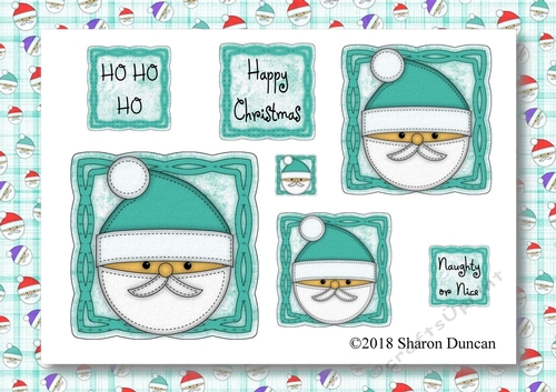 Christmas Stitches - Santa topper sheet with matching paper - A4 - Blue