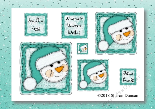 Christmas Stitches - Snowman topper sheet with matching paper - A4 - Blue