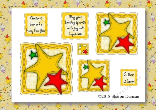 Christmas Stitches - Star topper sheet with matching paper - A4 - Gold