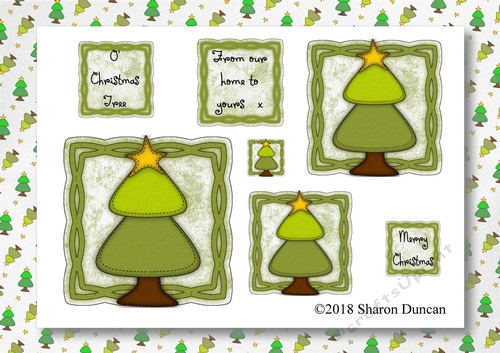 Christmas Stitches - Tree topper sheet with matching paper - A4 - Green