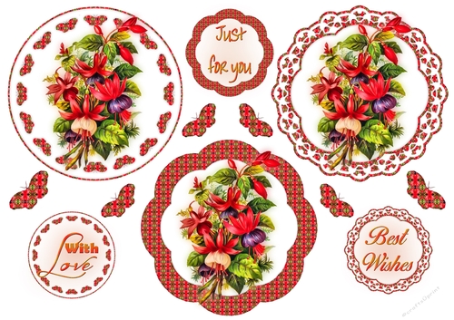 Floral Topper Sheets with Embellishments - Fuchsia Red