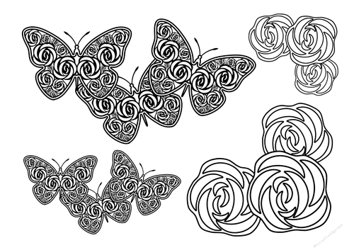NOUVEAU ROSE TOPPER COLOURING SHEET - Rose Butterflies