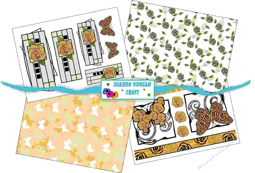 NOUVEAU ROSE BUTTERFLY TOPPER AND PAPER KIT - 4 PAGES - yellow