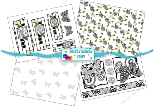 NOUVEAU ROSE BUTTERFLY TOPPER AND PAPER KIT - 4 PAGES - white
