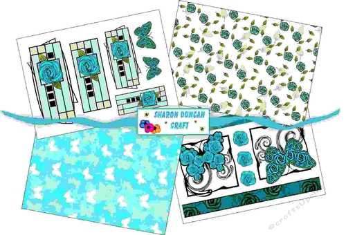 NOUVEAU ROSE BUTTERFLY TOPPER AND PAPER KIT - 4 PAGES - turquoise
