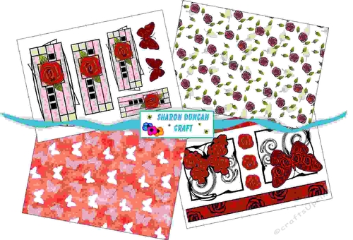 NOUVEAU ROSE BUTTERFLY TOPPER AND PAPER KIT - 4 PAGES - red