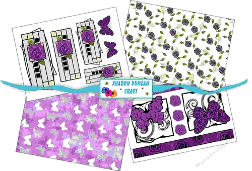 NOUVEAU ROSE BUTTERFLY TOPPER AND PAPER KIT - 4 PAGES - purple