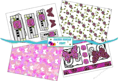 NOUVEAU ROSE BUTTERFLY TOPPER AND PAPER KIT - 4 PAGES - pink