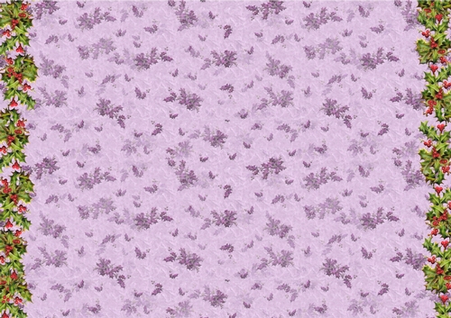 VINTAGE CHRISTMAS BACKING PAPER A4 - Holly Border - Purple