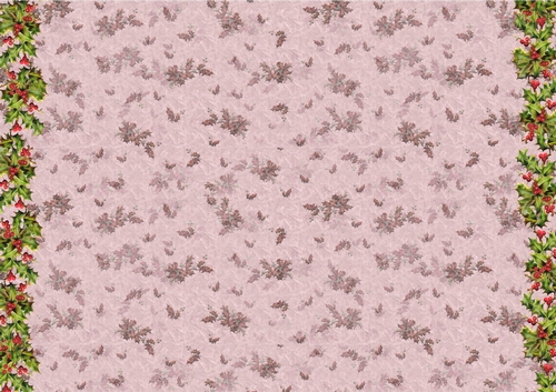 VINTAGE CHRISTMAS BACKING PAPER A4 - Holly Border - Pink