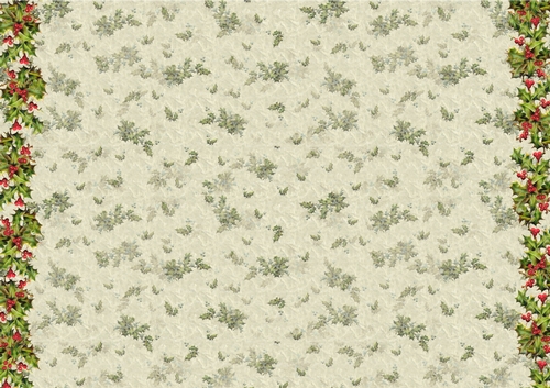 VINTAGE CHRISTMAS BACKING PAPER A4 - Holly Border - Natural