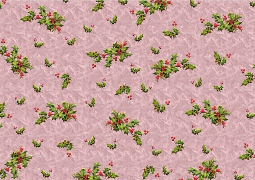 VINTAGE CHRISTMAS BACKING PAPER A4 - Holly - Pink